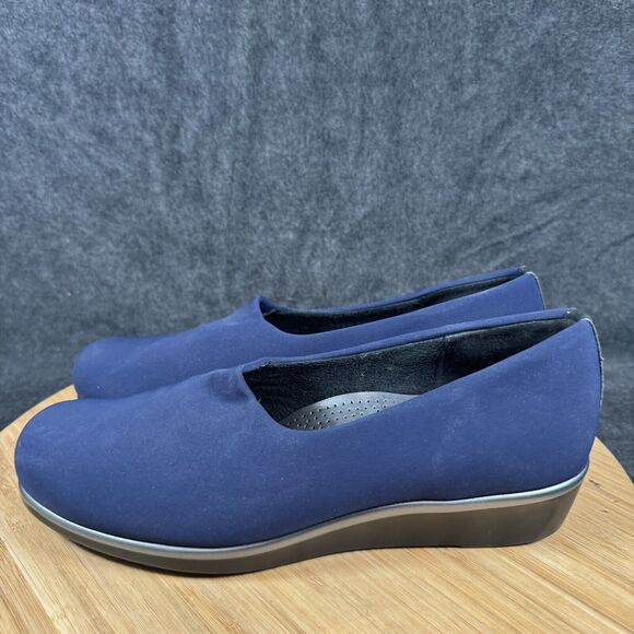 SAS Shoes Womens Size 7.5 N Navy Bliss Tripad Comfort Foot Bed Slip On Wedge - Picture 4 of 7